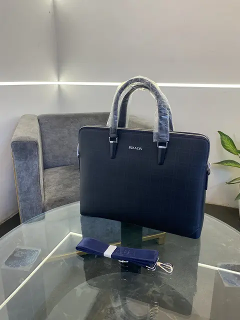 Prada Navy blue Professionauldouble zip and back zip laptop bag