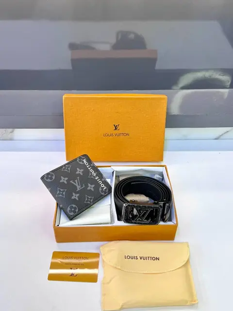 Lv Loui Black Grey Wallet Belt Combo Fa 1089