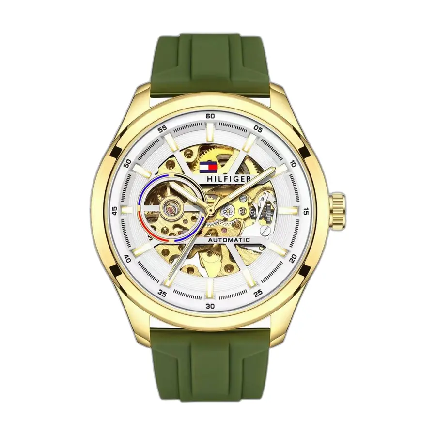 Tommy Hilfige r Automatic Silicon Green-Gold-White - front view