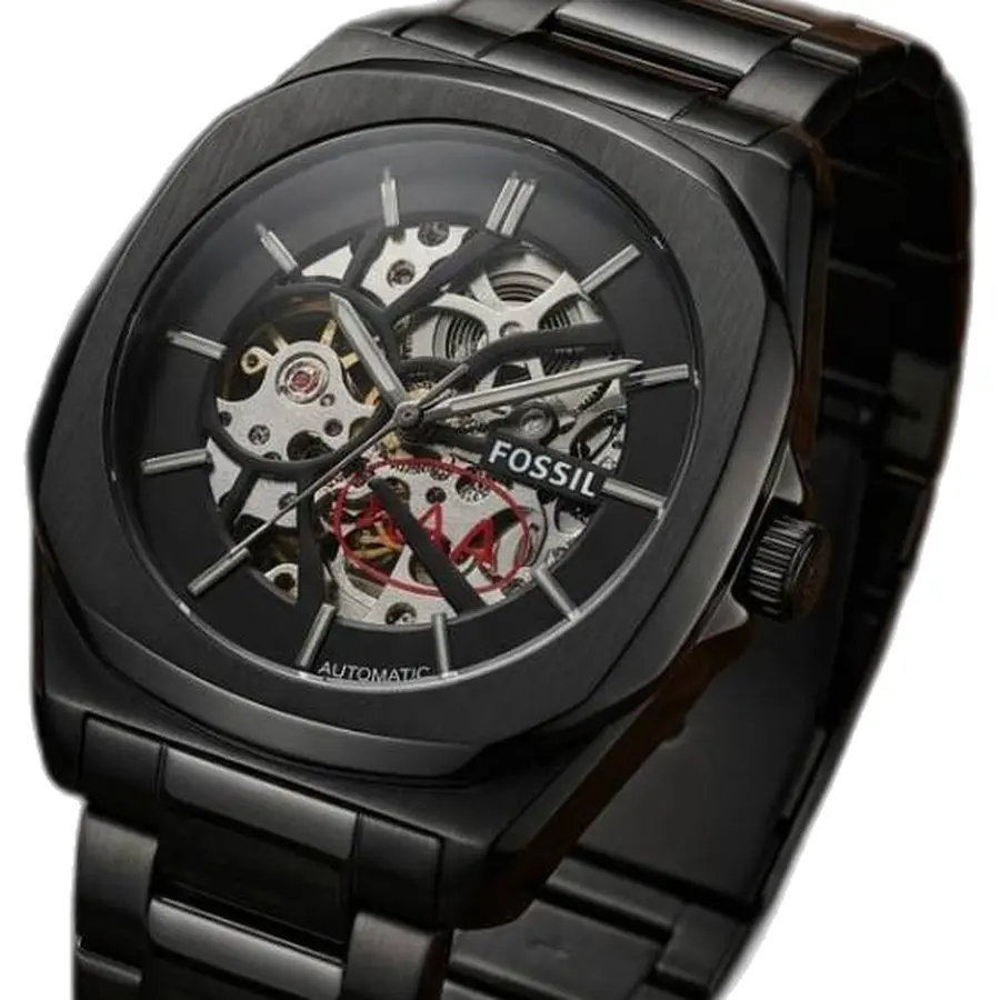 Fossil il Automatic Skeleton full black - dial close-up