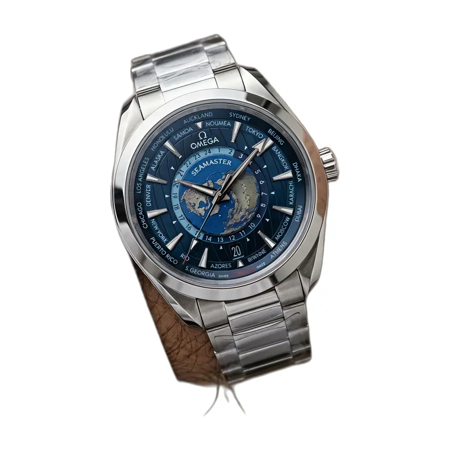 Omega Seamaster Aqua Terra GMT Worldtimer Shining-Blue - front view